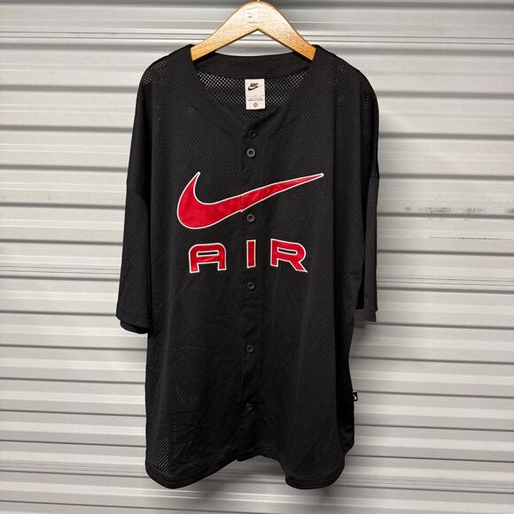 Nike Other - Nike Air Button Up Baseball Jersey Black Red Swoosh FN2148-010 Men's Large NWT